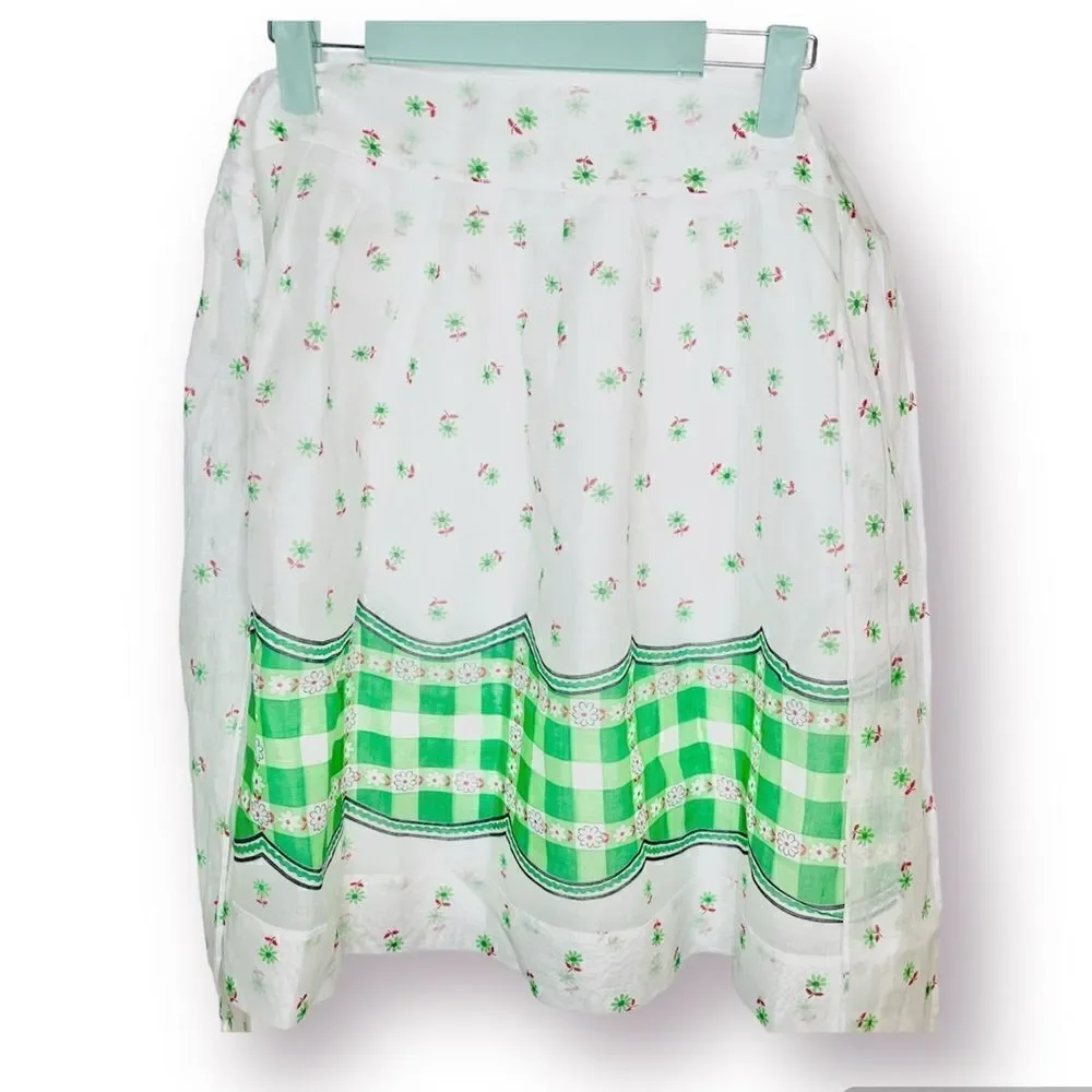 Floral Handmade Vintage Apron Skirt Tie Back Red Green White OS